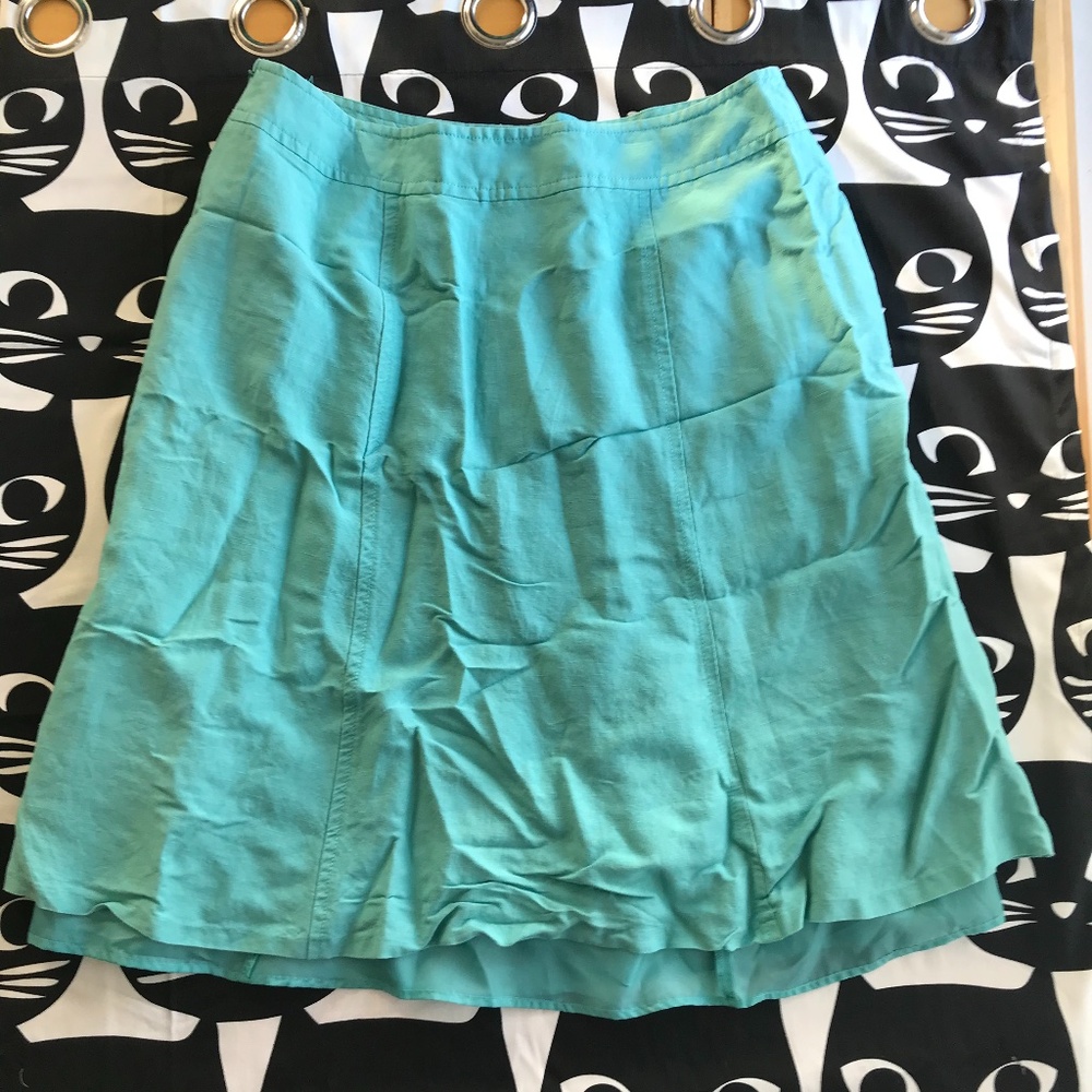 Linen Teal Turquoise Knee Length Skirt Kasper 16W - Picture 7 of 9